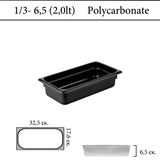 Δοχείο polycarbonate μαύρο GN 1/3 | 6,5 cm  (-40 ˚C έως + 100 ˚C)