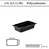 Δοχείο polycarbonate μαύρο GN 1/4 | 6,5 cm  (-40 ˚C έως + 100 ˚C)