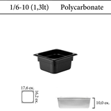 Δοχείο polycarbonate μαύρο GN 1/6 | 10 cm  (-40 ˚C έως + 100 ˚C)