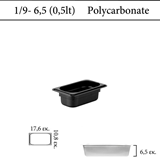 Δοχείο polycarbonate μαύρο GN 1/9 | 6,5 cm  (-40 ˚C έως + 100 ˚C)