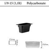 Δοχείο polycarbonate μαύρο GN 1/9 | 15 cm  (-40 ˚C έως + 100 ˚C)