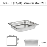 Δοχείο GN 2/3 inox 201 (18/C) - (0,6) ύψος 15 cm