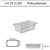 Δοχείο polycarbonate διάφανο GN 1/4 | 10 cm