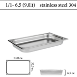 Δοχείο GN 1/1 inox 304 (18/8) - (0,6) ύψος  6,5 cm