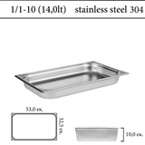 Δοχείο GN 1/1 inox 304 (18/8) - (0,7) ύψος 10 cm