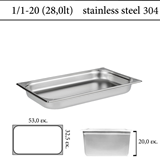 Δοχείο GN 1/1 inox 304 (18/8) - (0,7) ύψος 20 cm