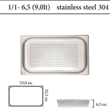 Διάτρητο δοχείο GN 1/1 inox 304 (18/8)  - (0,6) ύψος 6,5 cm