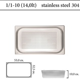 Διάτρητο δοχείο GN 1/1 inox 304 (18/8)  - (0,6) ύψος 10 cm