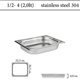 Δοχείο GN 1/2 inox 304 (18/8) - (0,6) ύψος 4 cm
