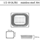 Διάτρητο δοχείο GN 1/2 inox 304 (18/8)  - (0,6) ύψος 10 cm