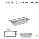 Δοχείο GN 1/3 inox 304 (18/8) - (0,7) ύψος  15 cm