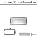 Διάτρητο δοχείο GN 1/3 inox 304 (18/8)  - (0,6) ύψος 10 cm