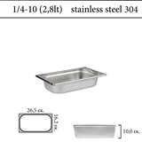 Δοχείο GN 1/4 inox 304 (18/8) - (0,6) ύψος 10 cm